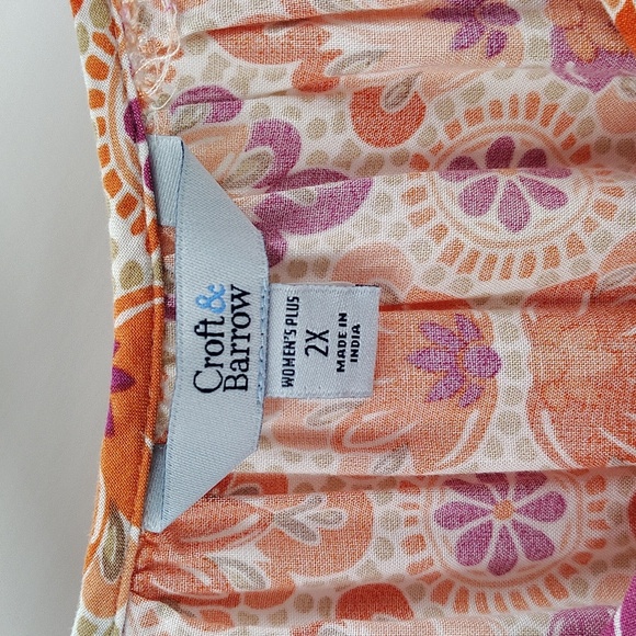 Croft & Barrow Pullover Blouse Size 2X Orange and Purple Print Sleeveless - Picture 5 of 8